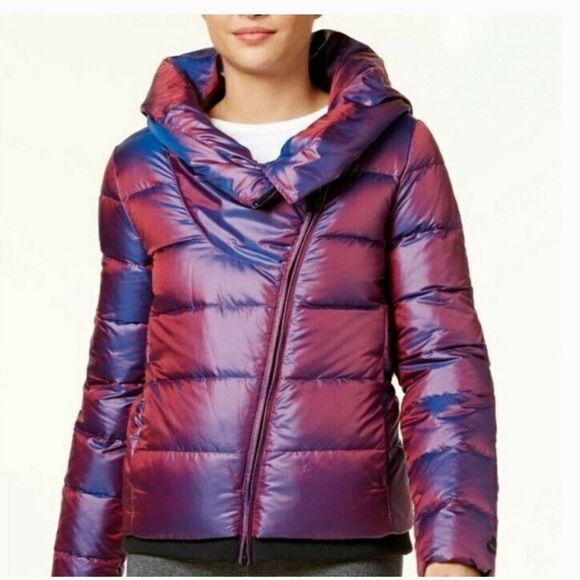 GUC Nike Down Jacket Hooded Puffer Iridescent Purple Asymmetric Zip SOLD OUT - Picture 6 of 15